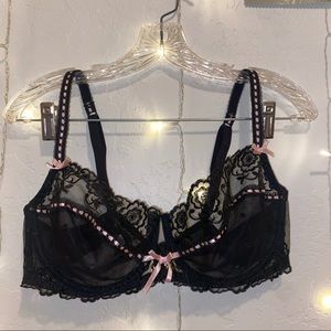 Adore Me Black and Pink Lace Bra